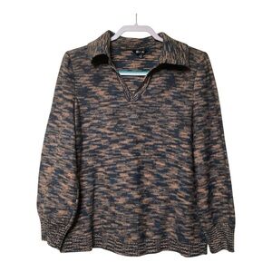 Misook Collared V-neck knit Sweater Size XS Neutral Space-dye Quiet Luxury